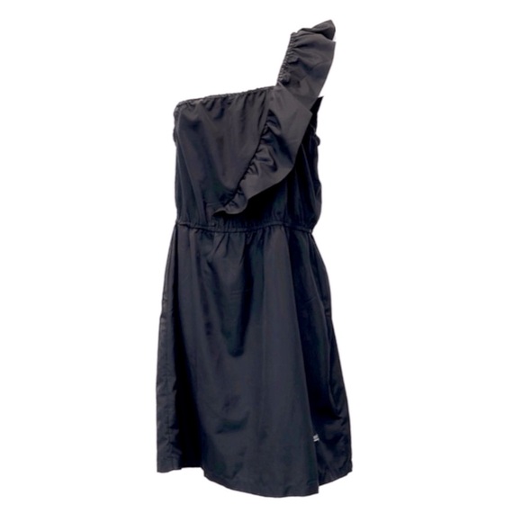 ROXY | Asymmetrical One Shoulder Ruffle Black Dress - Picture 2 of 9
